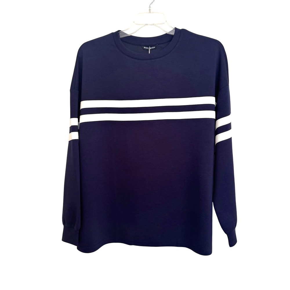Mascomoda Mens Navy Blue Striped Long Sleeve Sweatshirt Pullover XL NEW